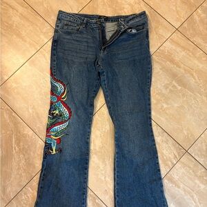 Ed Hardy Women's Embroidered Dragon Bootcut Jeans